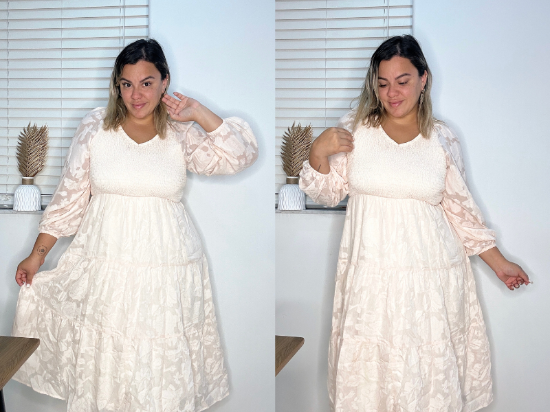 8*l様 60s　SPRUCE 良プリント　リブ激長 sizeL Pinup Fashion Plus Size Fall Wedding Guest Beige Long Sleeve Midi